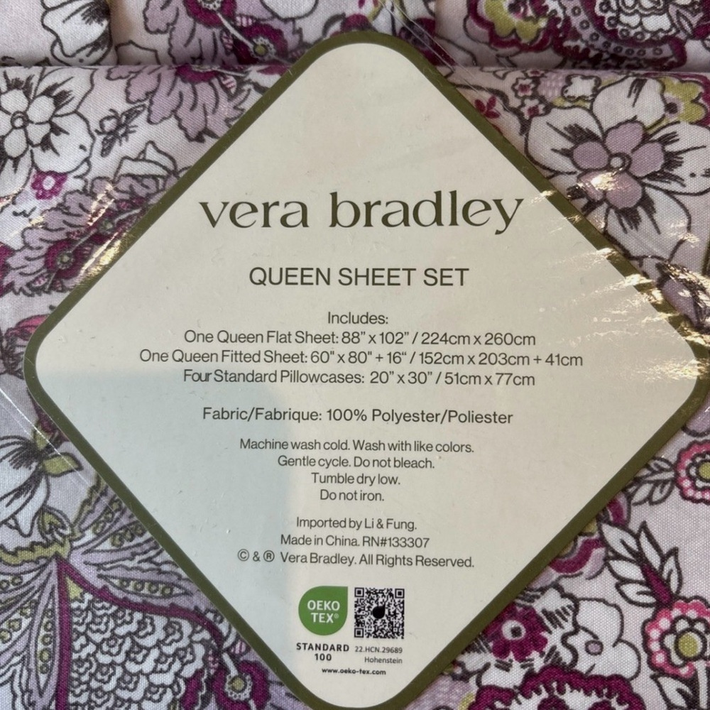 NEW Vera Bradley 6 piece Queen Sheet Set - Pink & Purple - Picture 5 of 9